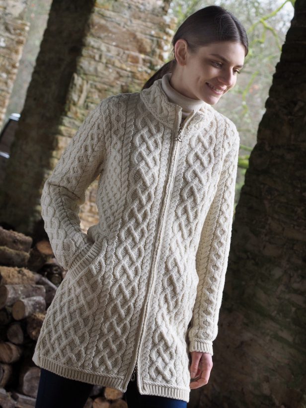 LONG PLATED COAT Z4688 NATURAL