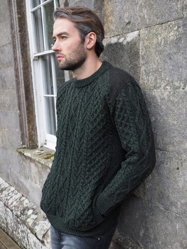 West End Kildare Merino Crew Neck Sweater in Army Green main image 1