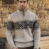 Jacquard sweater with half zip X4843